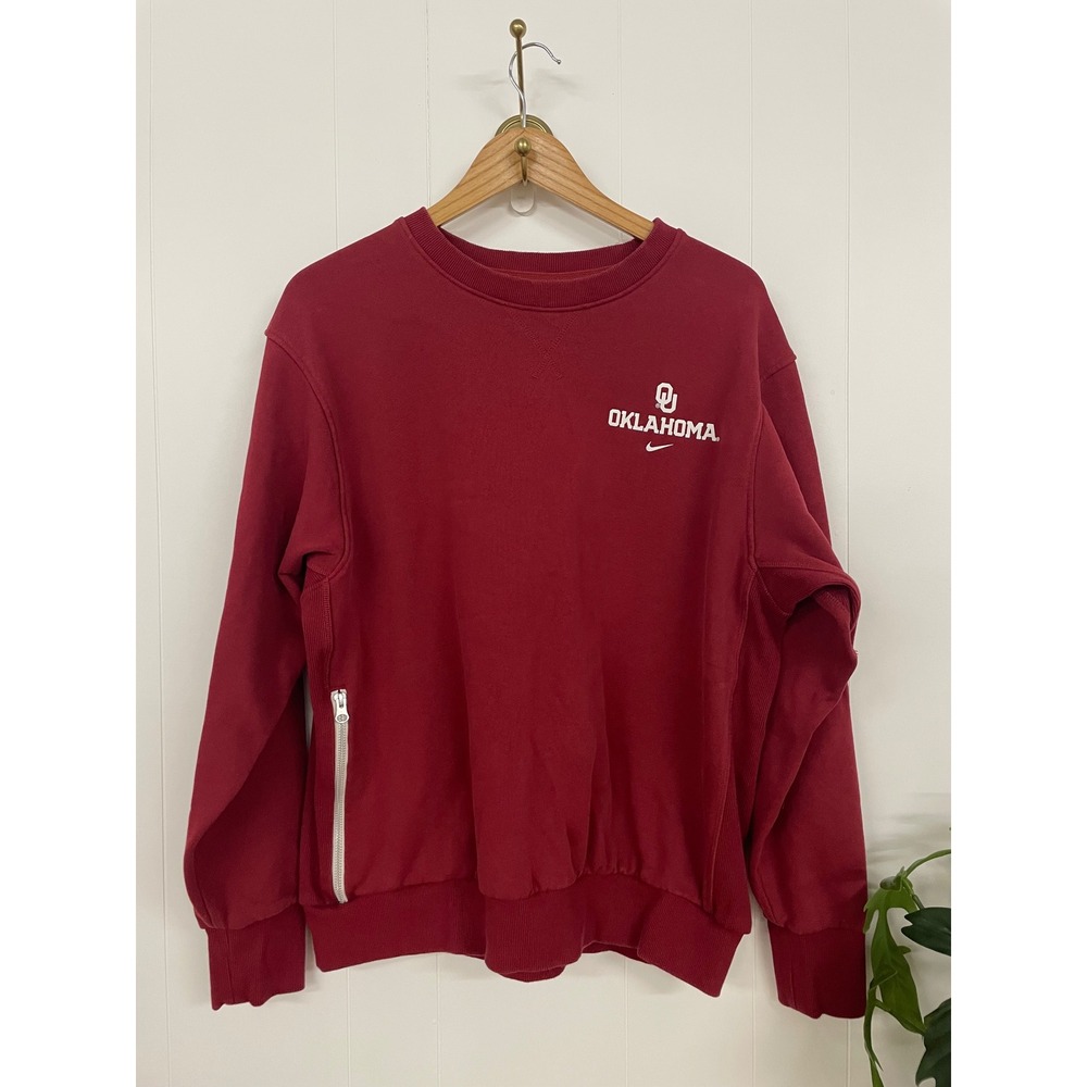 Nike Oklahoma Sooners OU Crimson Red Crewneck Sweatshirt Side Zip Mens Large